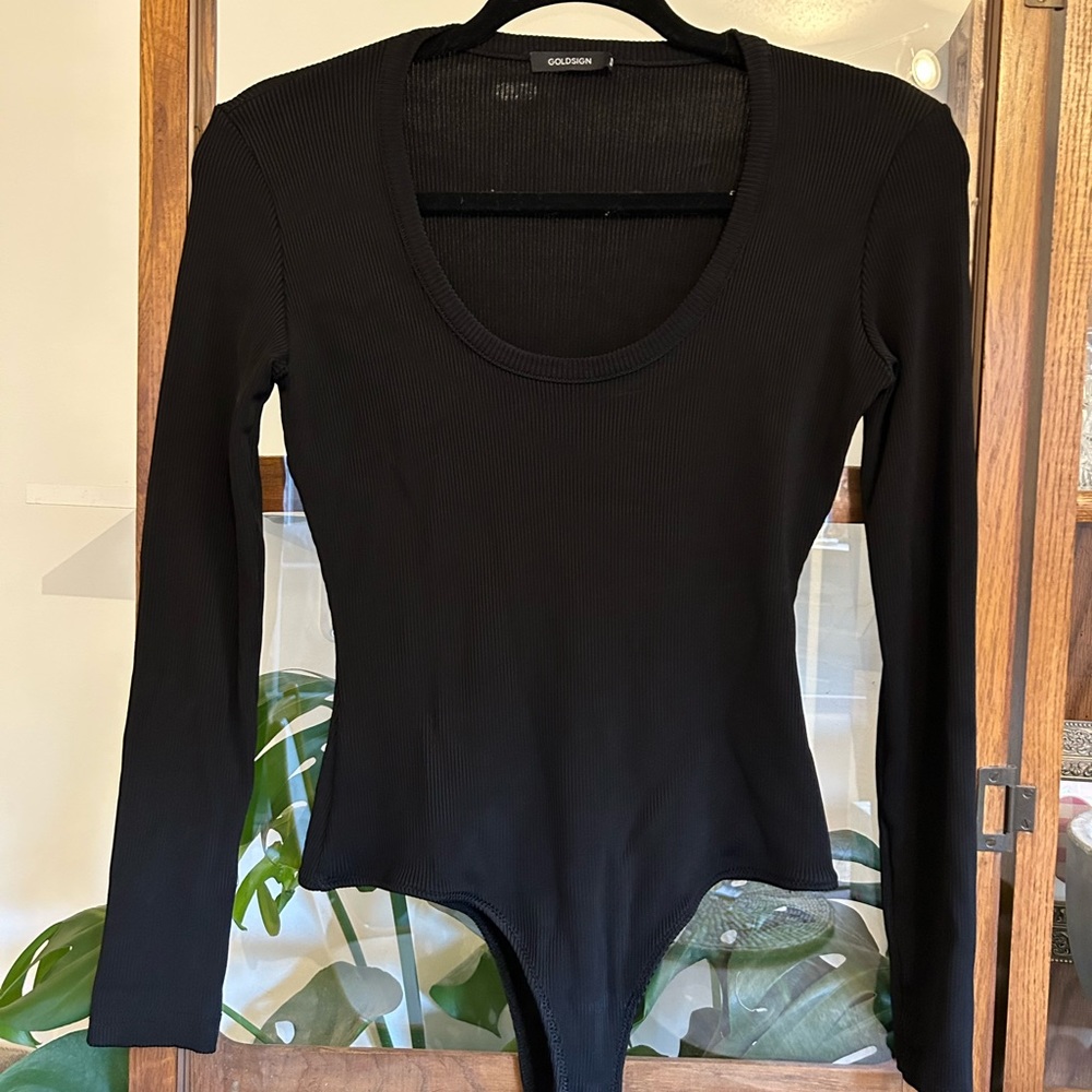 Goldsign black ribbed scoopneck bodysuit